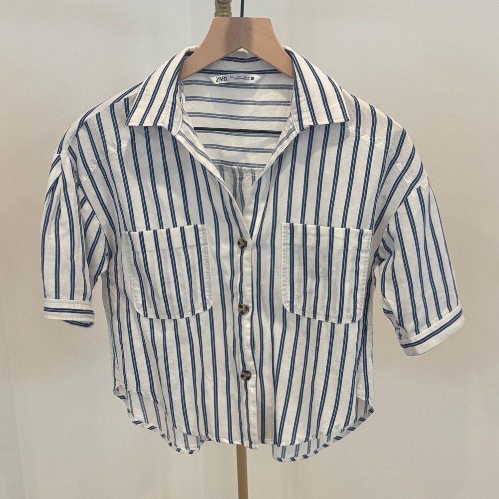 Zara Blue and White Striped Shirt